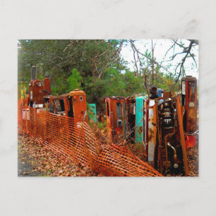 Vintage Junk Yard Gas Pumps Postcard