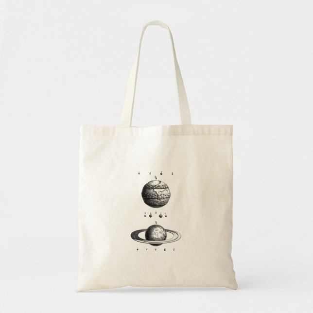 Vintage Jupiter And Saturn Black Line Tote Bag (Front)
