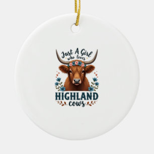 Vintage Just A Girl Who Loves Highland Cows Floral Ceramic Ornament