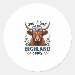 Vintage Just A Girl Who Loves Highland Cows Floral Classic Round Sticker
