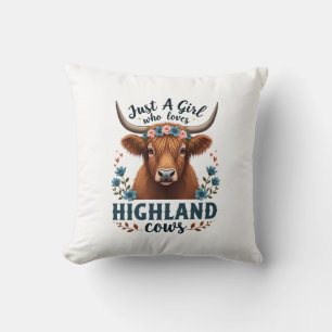 Vintage Just A Girl Who Loves Highland Cows Floral Cushion