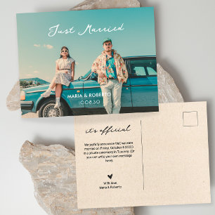 Vintage just married photo  announcement postcard