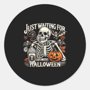 Vintage Just Waiting For Halloween Funny Skeleton Classic Round Sticker