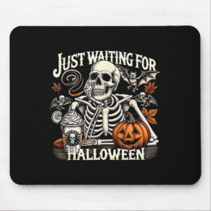 Vintage Just Waiting For Halloween Funny Skeleton Mouse Pad