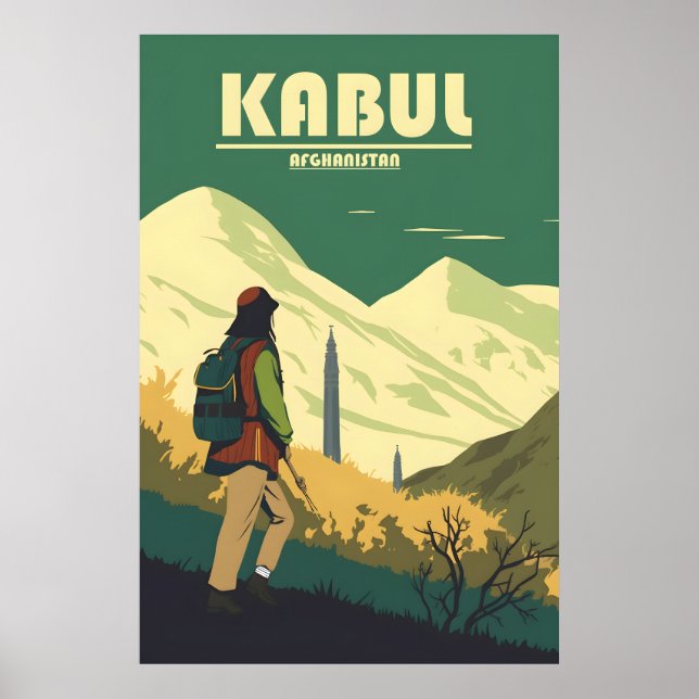 Vintage Kabul, Afghanistan Travel Poster (Front)