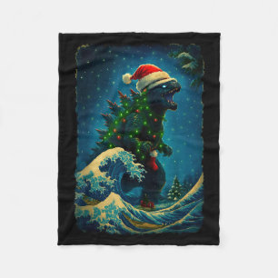 Vintage Kaiju Santa Christmas Monster Xmas Men Wom Fleece Blanket