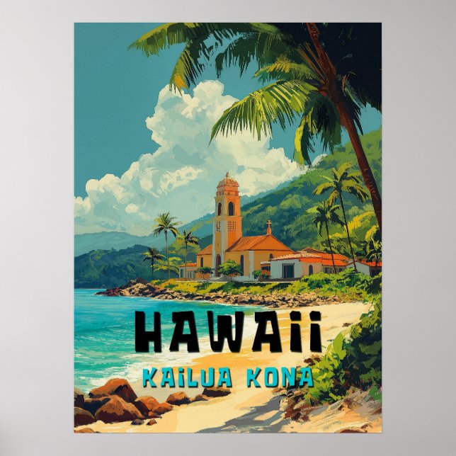 Vintage Kailua Kona Hawaii Beach Poster (Front)