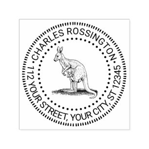 Vintage Kangaroo & Joey Drawing Name Address Self-inking Stamp