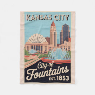 Vintage Kansas City Missouri Retro Travel Illustra Fleece Blanket