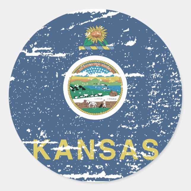 Vintage KANSAS Flag Classic Round Sticker (Front)