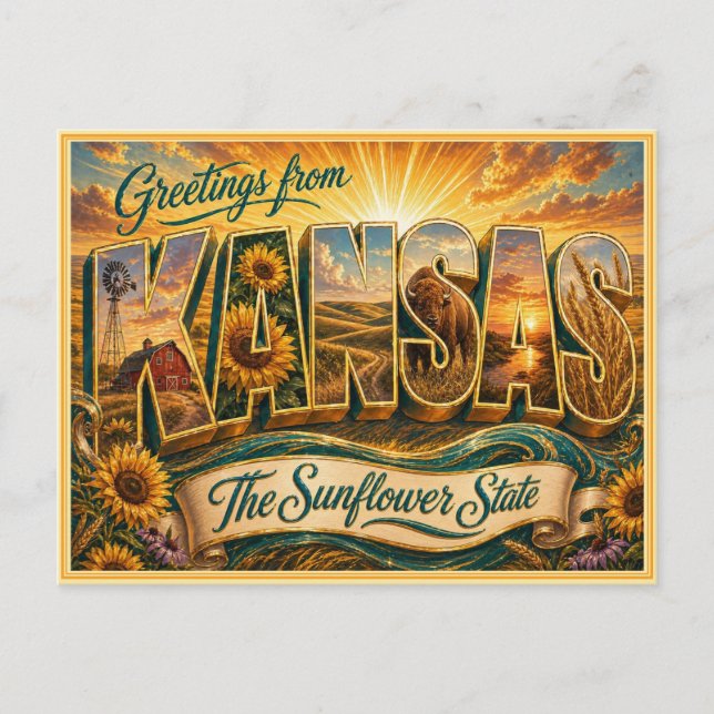 Vintage Kansas Greeting From Postcard (Front)