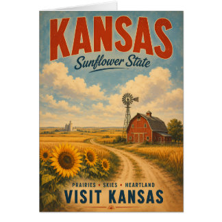 Vintage Kansas Heartland Landscape with Sunflowers