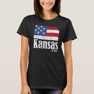 Vintage Kansas Map American Flag 4th of July Pride T-Shirt