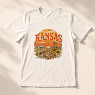 Vintage Kansas Route 66 Prairie Sunset Tri-Blend Shirt