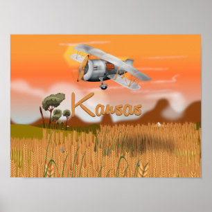"Vintage Kansas Wheat field Travel Poster" "kansas Poster