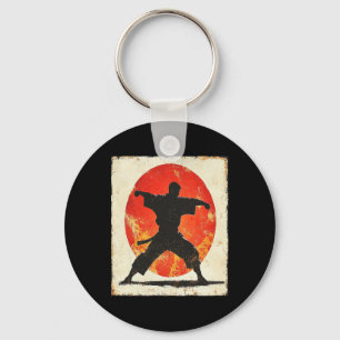 Vintage Karate Distressed Silhouette Japanese Mart Key Ring