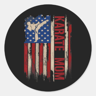 Vintage Karate Mum American Usa Flag The Kick Gift Classic Round Sticker