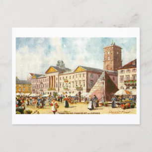 Vintage Karlsruhe Market and City Hall Postcard