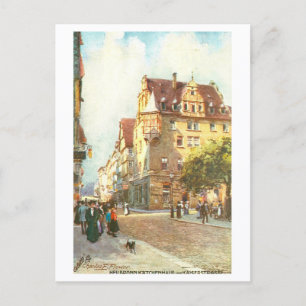 Vintage Katchenhaus and Kaiserstrasse in Heilbronn Postcard