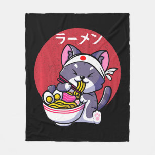 Vintage Kawaii Anime Ramen Cat Japanese Food Gift Fleece Blanket