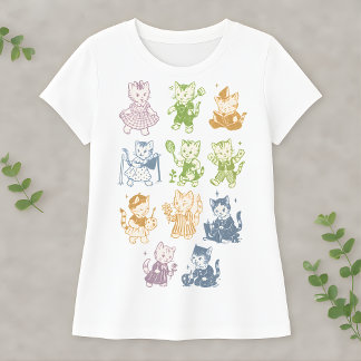 Vintage Kawaii Cat Cute Retro Kitty Illustration T-Shirt