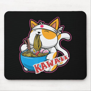vintage kawaii cat eating ramen anime retro Japane Mouse Pad