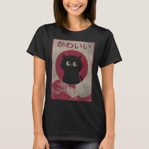 Vintage Kawaii Cat Japanese Black Anime Gift Girls T-Shirt