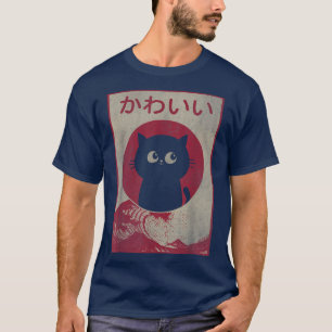 Vintage Kawaii Cat Japanese Black Anime Gift Girls T-Shirt