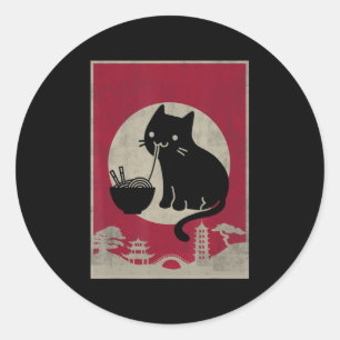 Vintage Kawaii Cat Ramen Anime Japanese Gift Kids Classic Round Sticker