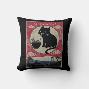 Vintage Kawaii Cat Ramen Anime Japanese Kids Girls Cushion