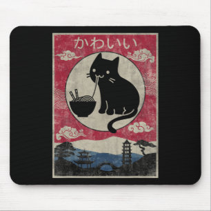 Vintage Kawaii Cat Ramen Anime Japanese Kids Girls Mouse Pad
