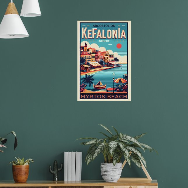 vintage kefalonia greece travel souvenirs poster (Living Room 1)