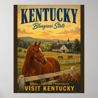 Vintage Kentucky Bluegrass State Landscape with Ma Poster