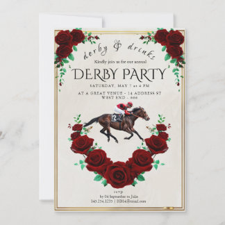 Vintage Kentucky Derby Invitation Red Roses Horse