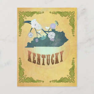 Vintage Kentucky State Map- Passion Fruit Yellow Postcard