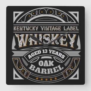Vintage Kentucky Whiskey Square Wall Clock