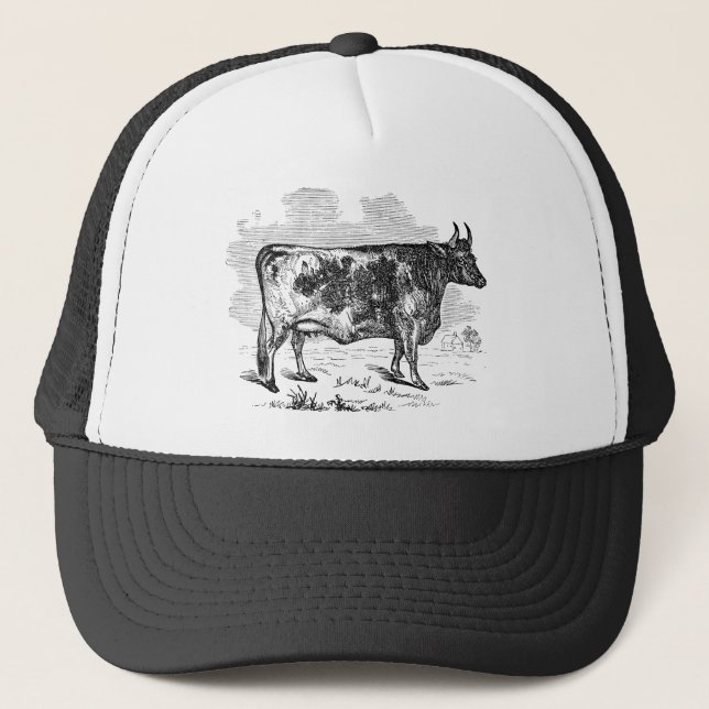 Vintage Kerry Cow Personalised Bull Illustration Trucker Hat (Front)