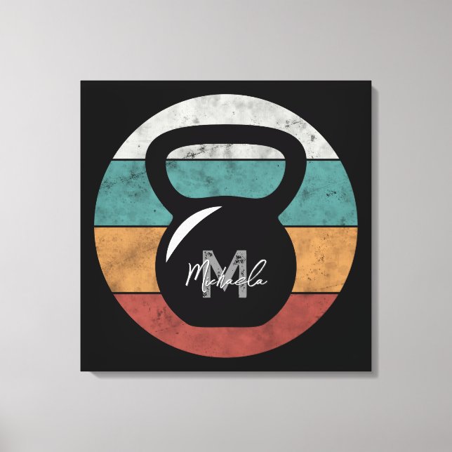 Vintage kettlebell custom monogram name initial canvas print (Front)