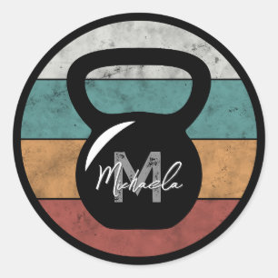 Vintage kettlebell custom monogram name initial classic round sticker