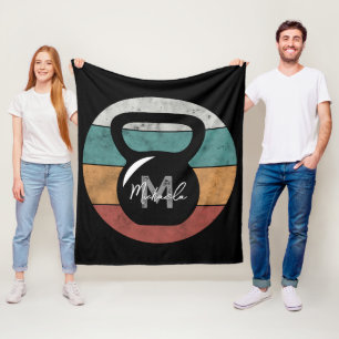 Vintage kettlebell custom monogram name initial fleece blanket