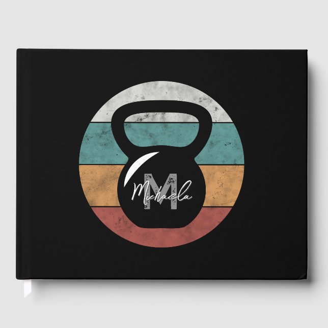 Vintage kettlebell custom monogram name initial guest book (Front)