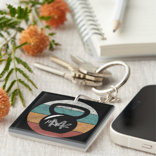 Vintage kettlebell custom monogram name initial key ring