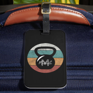 Vintage kettlebell custom monogram name initial luggage tag