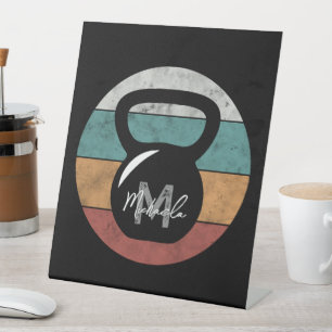 Vintage kettlebell custom monogram name initial pedestal sign