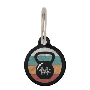 Vintage kettlebell custom monogram name initial pet tag