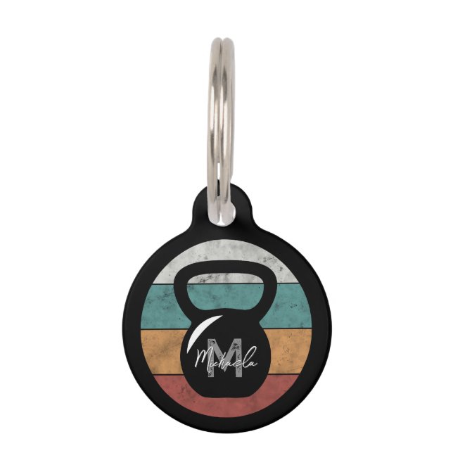 Vintage kettlebell custom monogram name initial pet tag (Front)