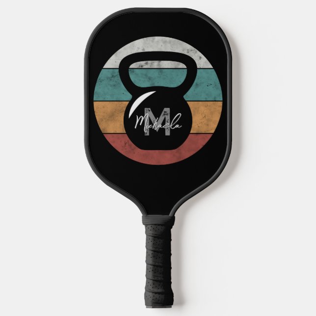 Vintage kettlebell custom monogram name initial pickleball paddle (Front)