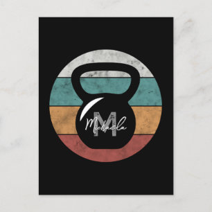 Vintage kettlebell custom monogram name initial postcard