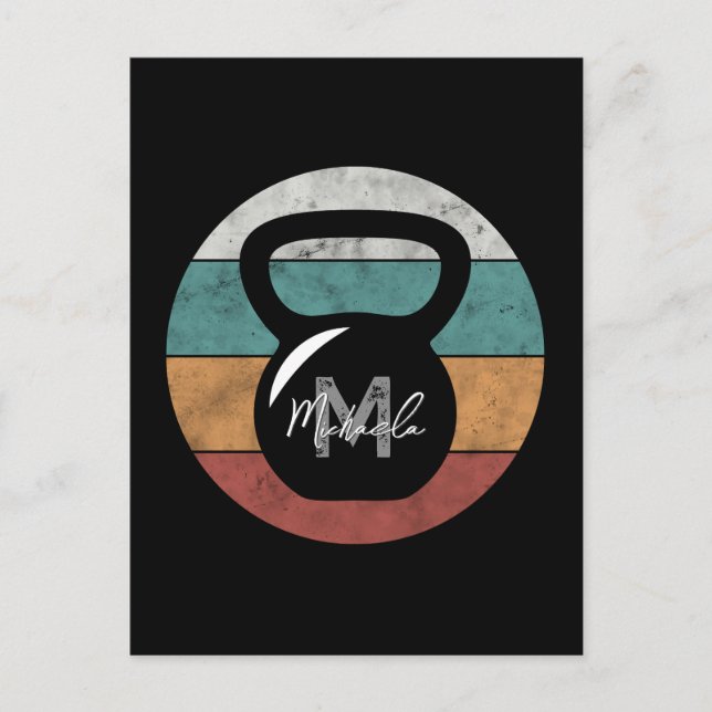 Vintage kettlebell custom monogram name initial postcard (Front)