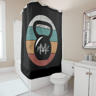 Vintage kettlebell custom monogram name initial shower curtain